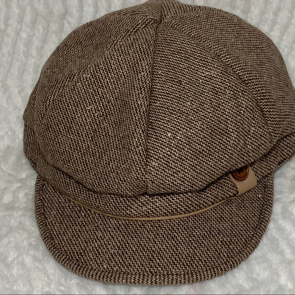 D&Y Newsboy Cap Brown Tweed Button Metallic Thread - Picture 13 of 16